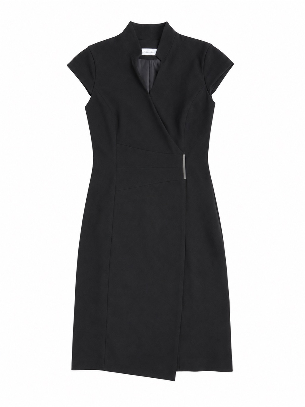Calvin Klein (Carolyn Bassett) Style Black Cap-Sleeve Wrap Sheath Dress Size 2 - Picture 2 of 7